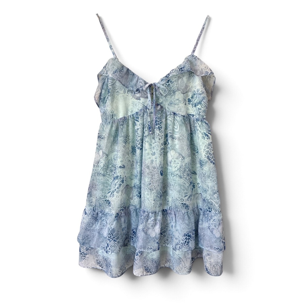 No Boundaries Fairycore Blue Paisley Floral Ruffle Chiffon Mini Dress Small